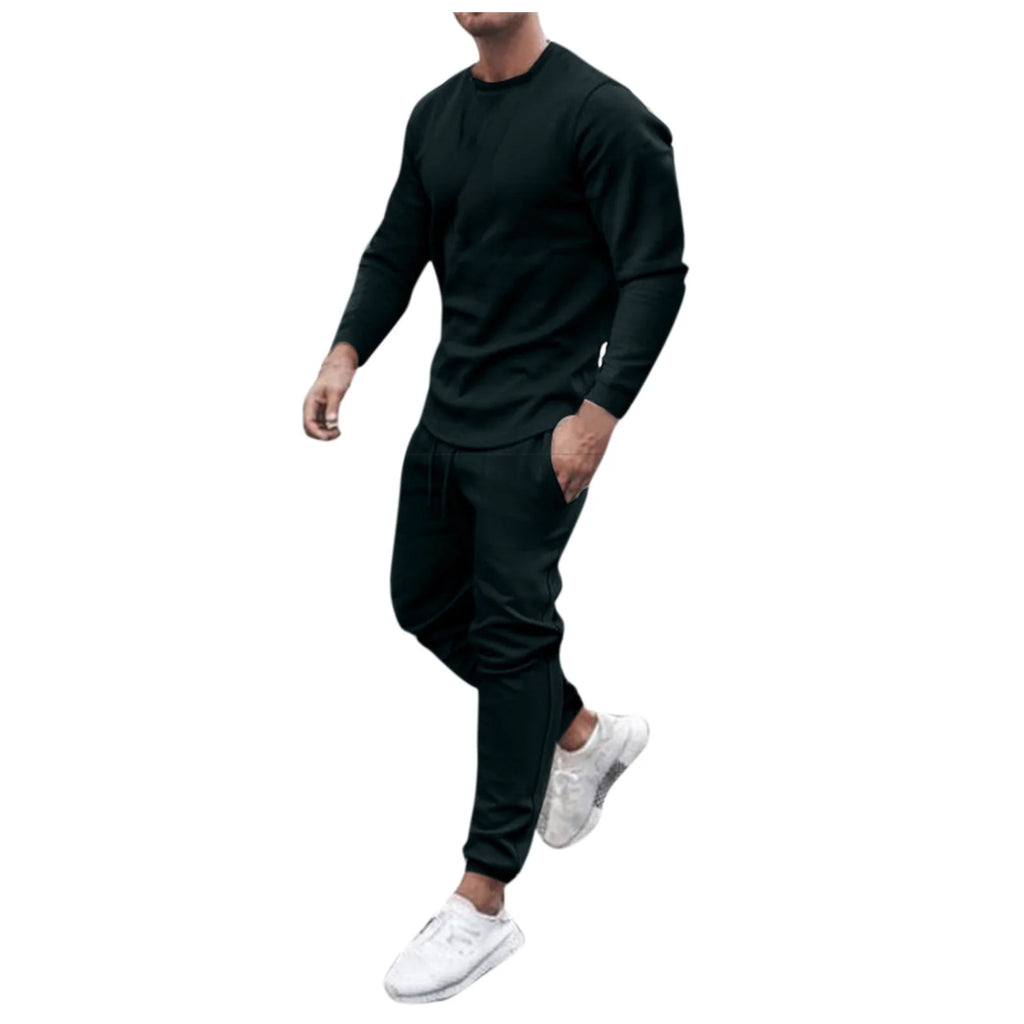 Men'S Tracksuit Long Sleeve round Neck Sweatshirts Tops Pants Set Two Piece Sweatsuits Outfits Sports Suit
