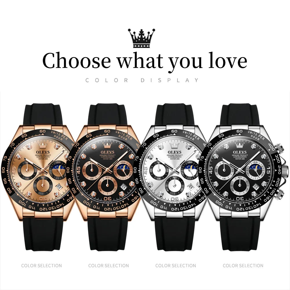 New Luxury Men'S Watches Quartz Watch Silicone Sport Date Chronograph Waterproof Luminous Multifunction Men'S Quartz Watch