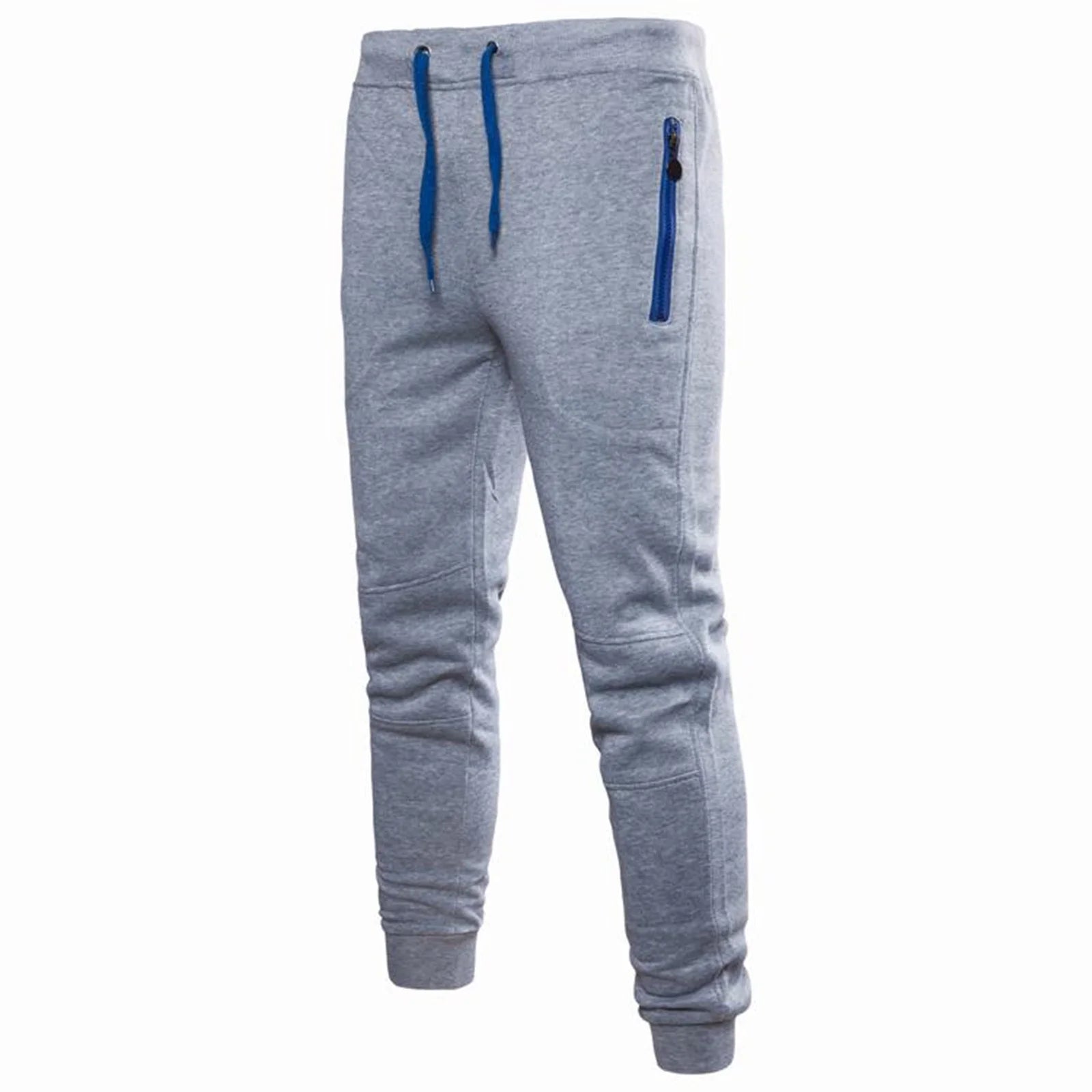 Men'S Solid Color Sports Pants Elastic Waist Lace-Up Slim Fit Workout Trousers Zipper Pockets Joggers Sweatpants