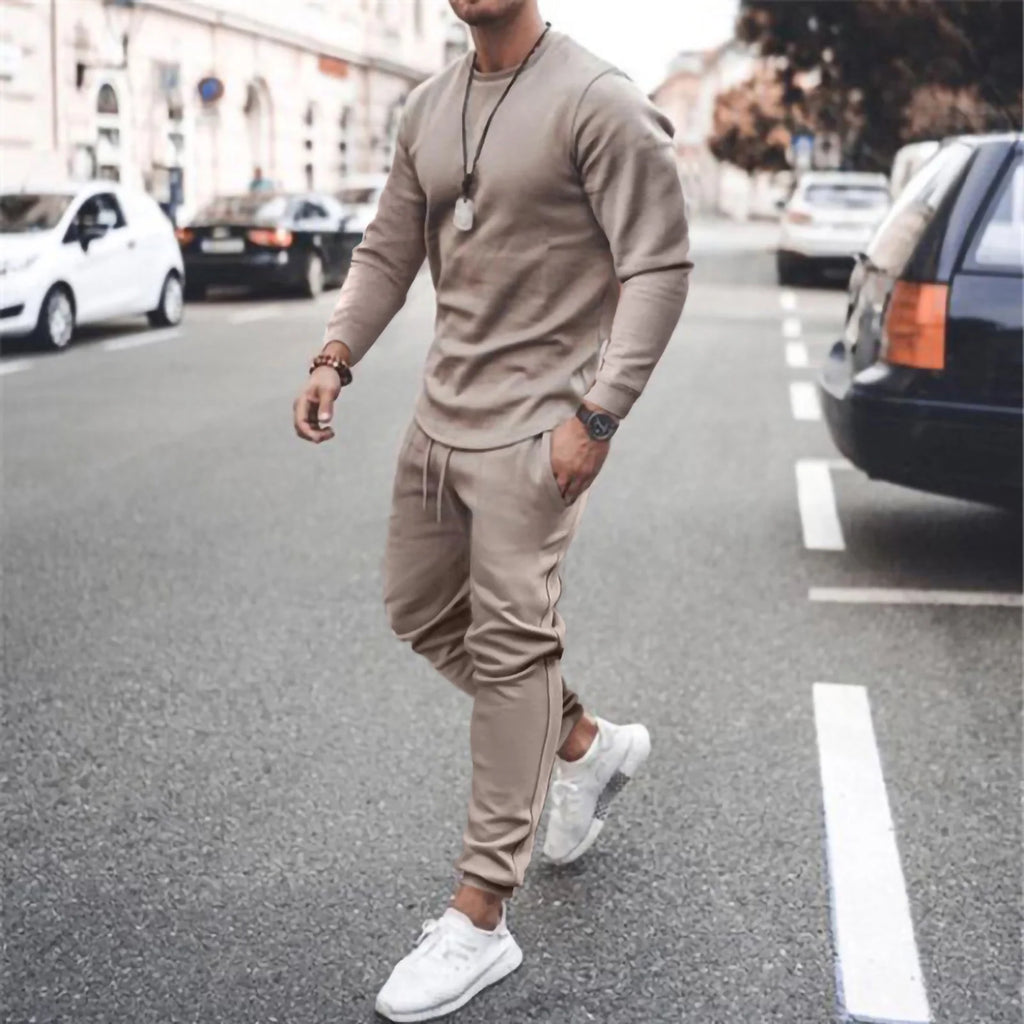 Men'S Tracksuit Long Sleeve round Neck Sweatshirts Tops Pants Set Two Piece Sweatsuits Outfits Sports Suit