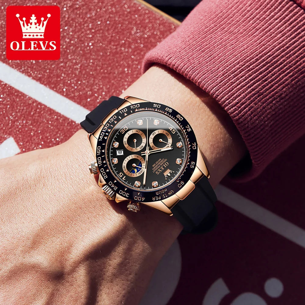 New Luxury Men'S Watches Quartz Watch Silicone Sport Date Chronograph Waterproof Luminous Multifunction Men'S Quartz Watch