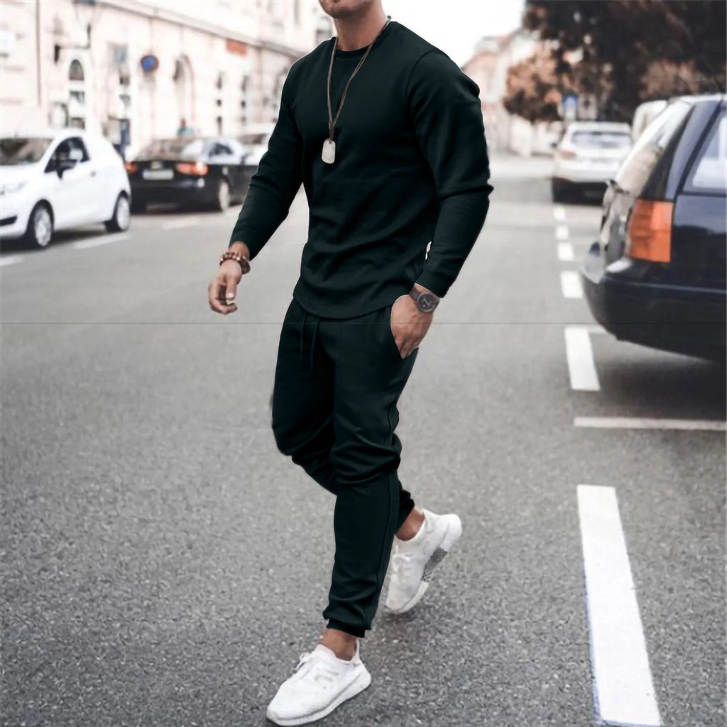 Men'S Tracksuit Long Sleeve round Neck Sweatshirts Tops Pants Set Two Piece Sweatsuits Outfits Sports Suit