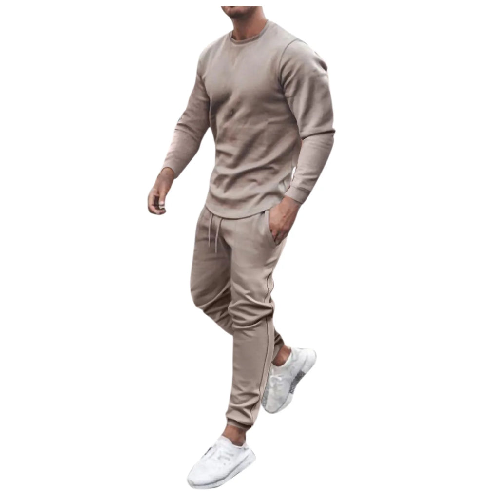 Men'S Tracksuit Long Sleeve round Neck Sweatshirts Tops Pants Set Two Piece Sweatsuits Outfits Sports Suit