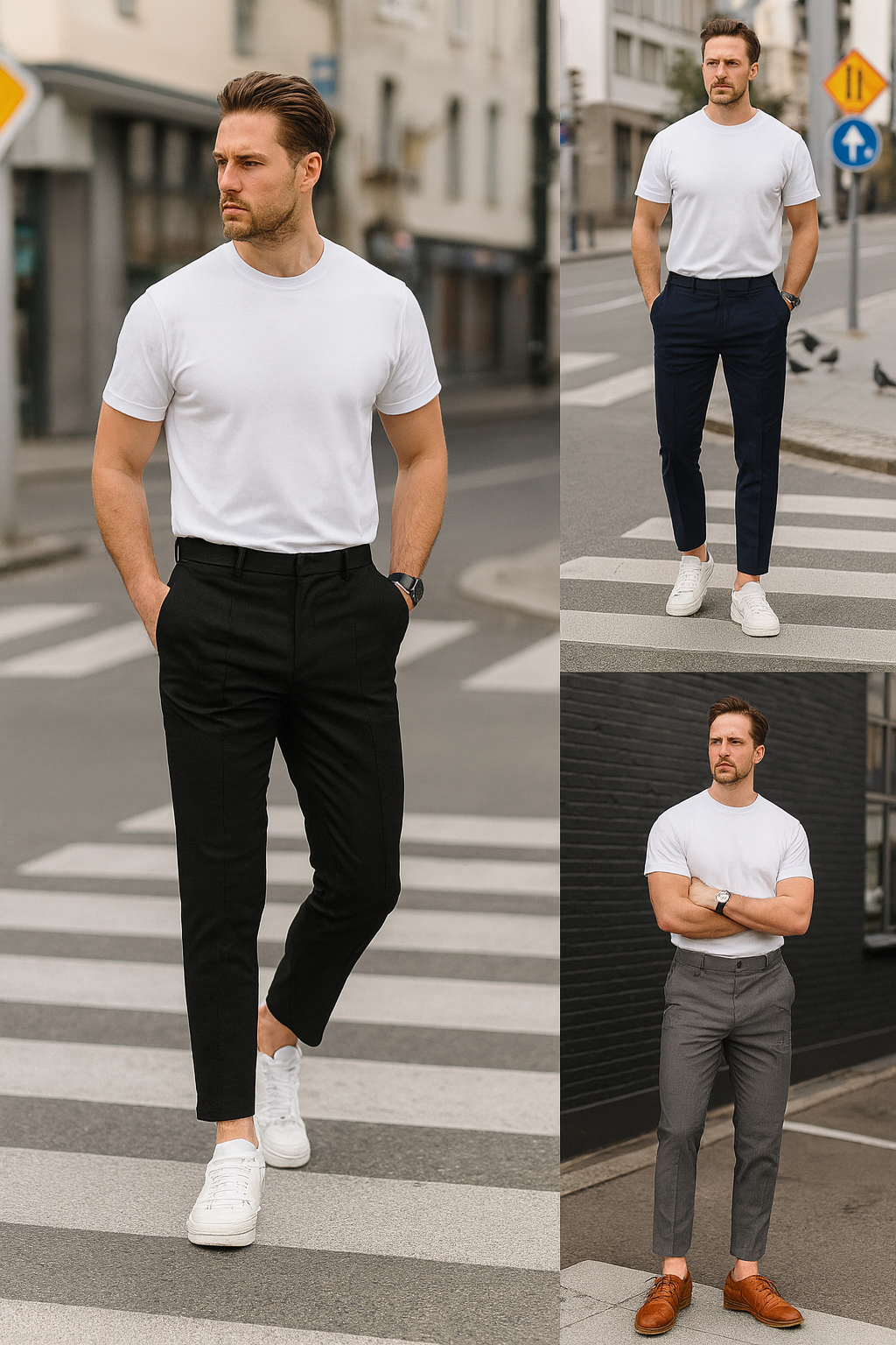 Men'S Double Fold Line Solid Color Casual Suit Pants