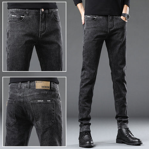 Denim Men'S Straight Loose Day System plus Fleece Casual Long Pants