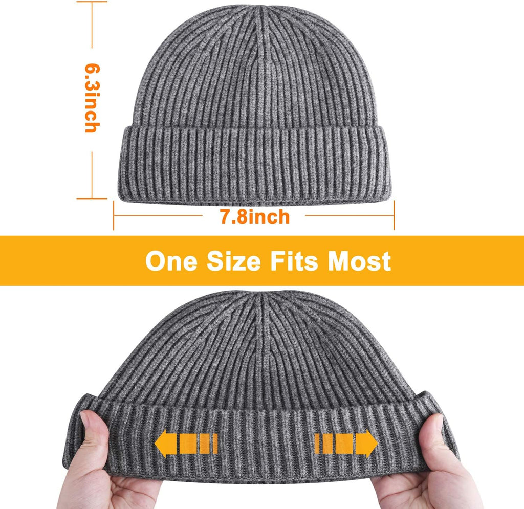 50% Wool Warm Cuffed Swag Knit Short Fisherman Beanie for Men Women Winter Hats Trawler Skull Cap