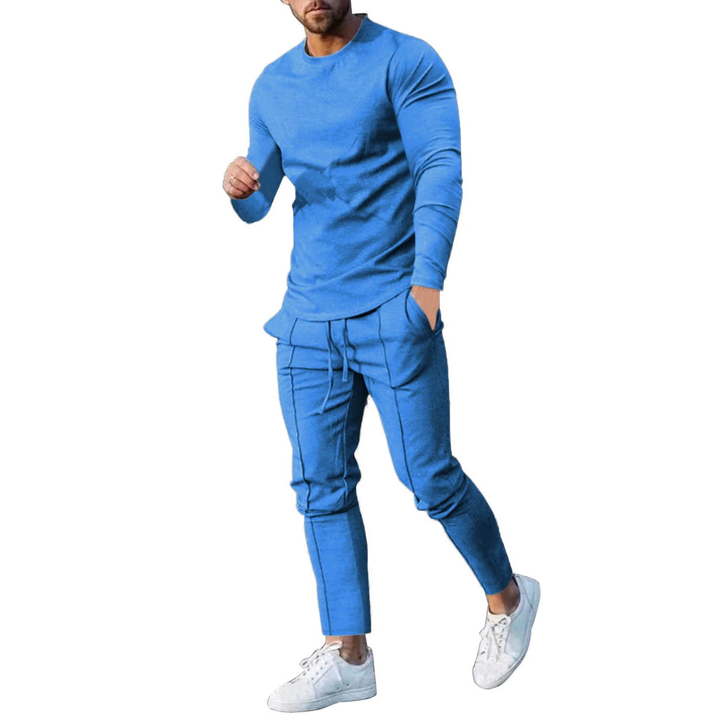 Men'S Tracksuits Tight T-Shirt and Pants Set Outfit Two-Piece Fitness Solid Training Casual Sports Sweatsuits