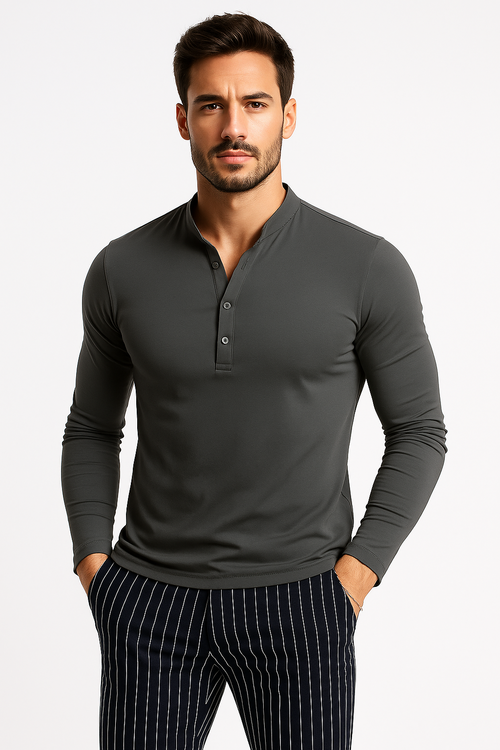 Men's Fashion Solid Color Long Sleeve O-neck T-shirts Mens