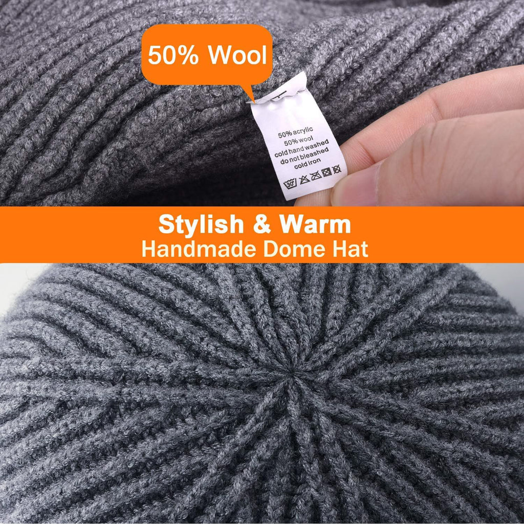 50% Wool Warm Cuffed Swag Knit Short Fisherman Beanie for Men Women Winter Hats Trawler Skull Cap