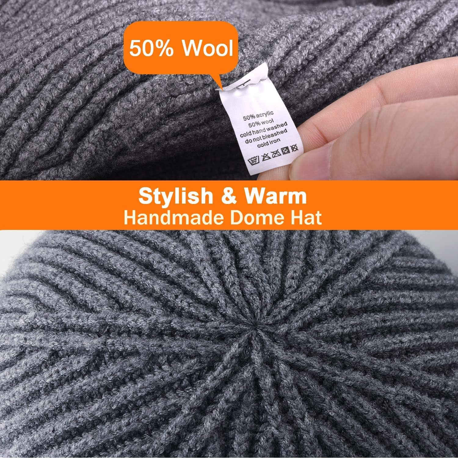 50% Wool Warm Cuffed Swag Knit Short Fisherman Beanie for Men Women Winter Hats Trawler Skull Cap