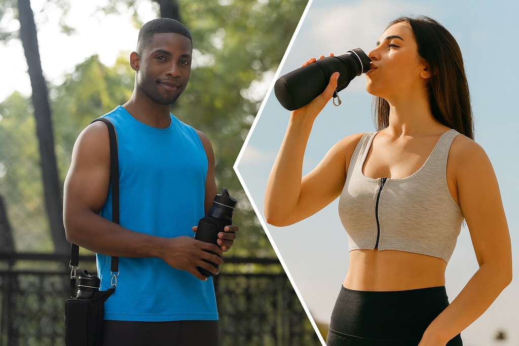 Magnetic Water Bottle Holder Gym Water Bottle Carrier Bag W/ Phone Pocket Handle Shoulder Strap 6 Built-In Magnets Water Bottle