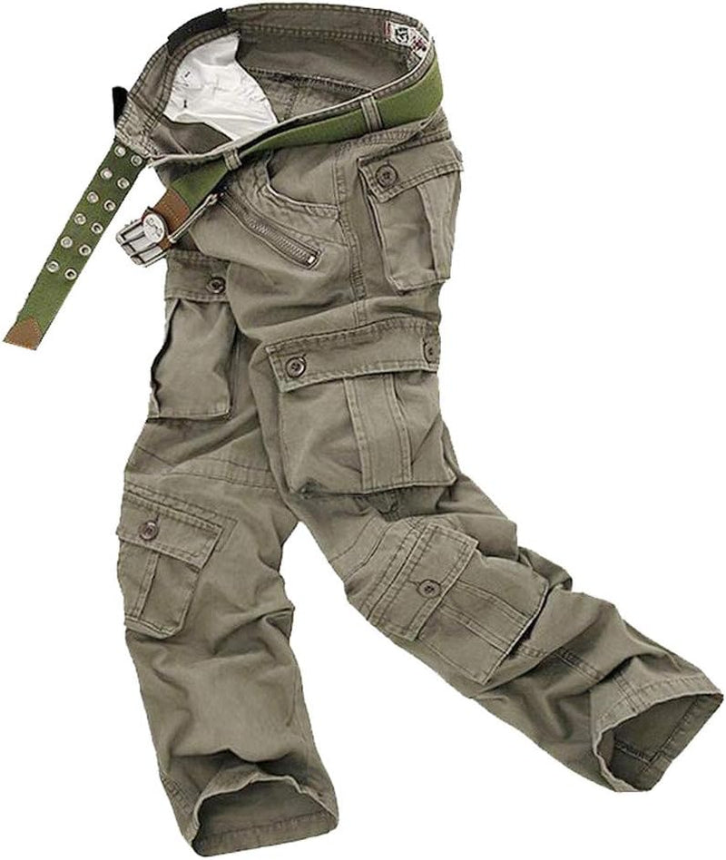Mens Fashion Casual Cotton Multi-Pocket Outdoors Work Trouser Long Cargo Pants