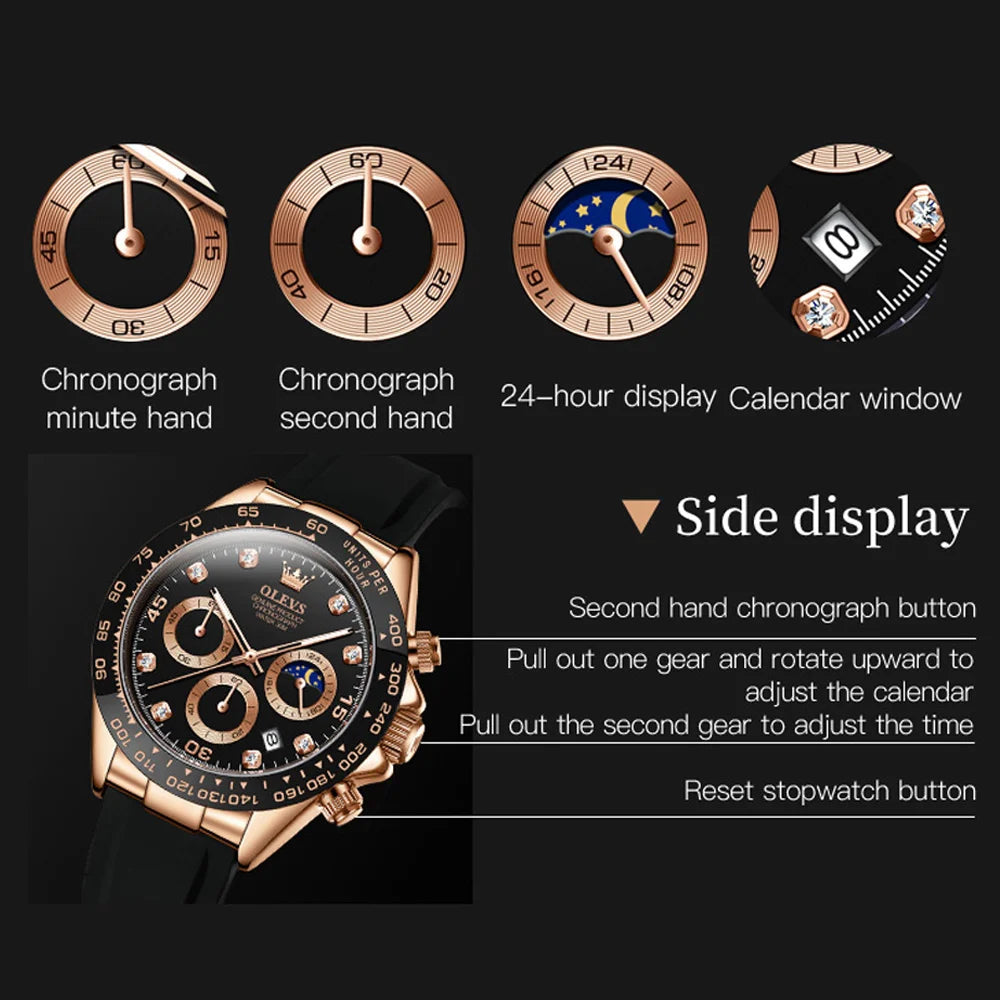 New Luxury Men'S Watches Quartz Watch Silicone Sport Date Chronograph Waterproof Luminous Multifunction Men'S Quartz Watch