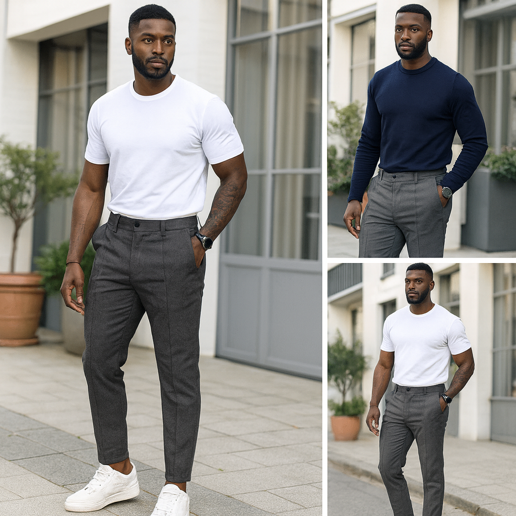 Men'S Double Fold Line Solid Color Casual Suit Pants